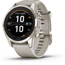 Garmin Fenix 7S Pro Sapphire Solar. Cream Gold SS (Bracelet Gris) Beige